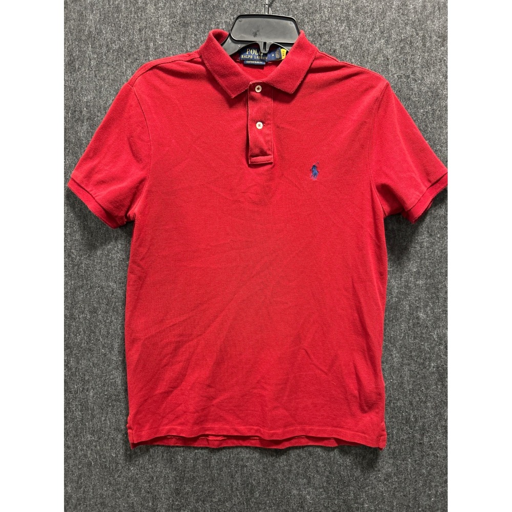 Polo Ralph Lauren Polo Shirt Mens Medium Red Custom Slim Fit Pony Short Sleeve